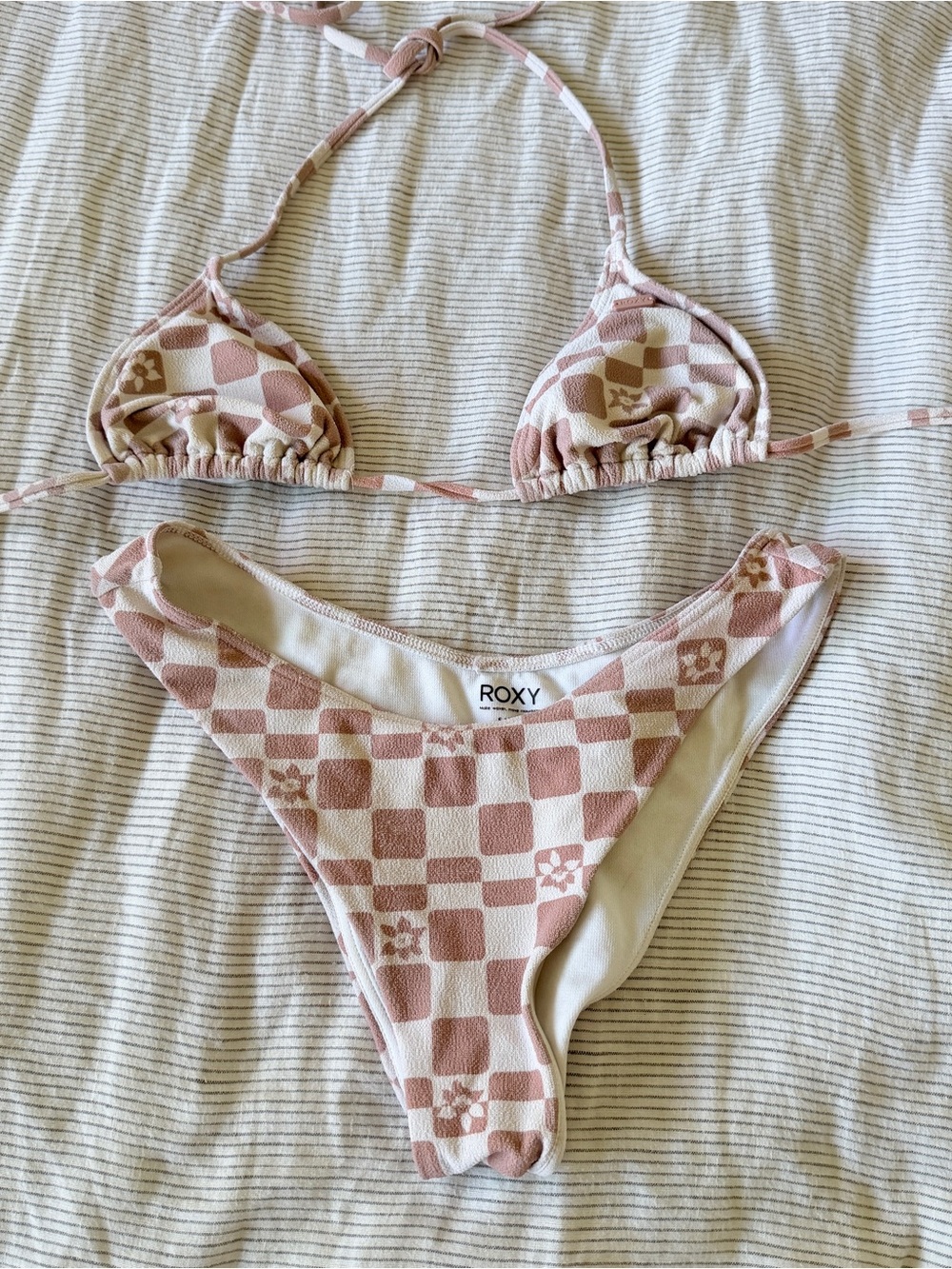 Roxy Pink and Cream Checkered Bikini